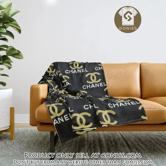 Chanel yellow logo black luxury brand premium quilt blanket fleece home decor gn5454450